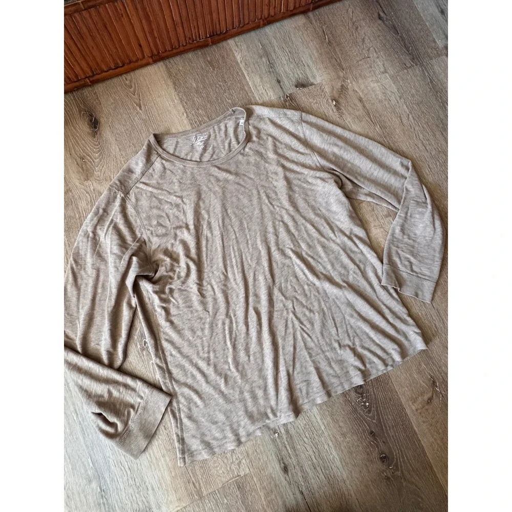J. Crew Mens Tan Camel‎ Long Sleeve Slub Cotton Knit T-Shirt Size L